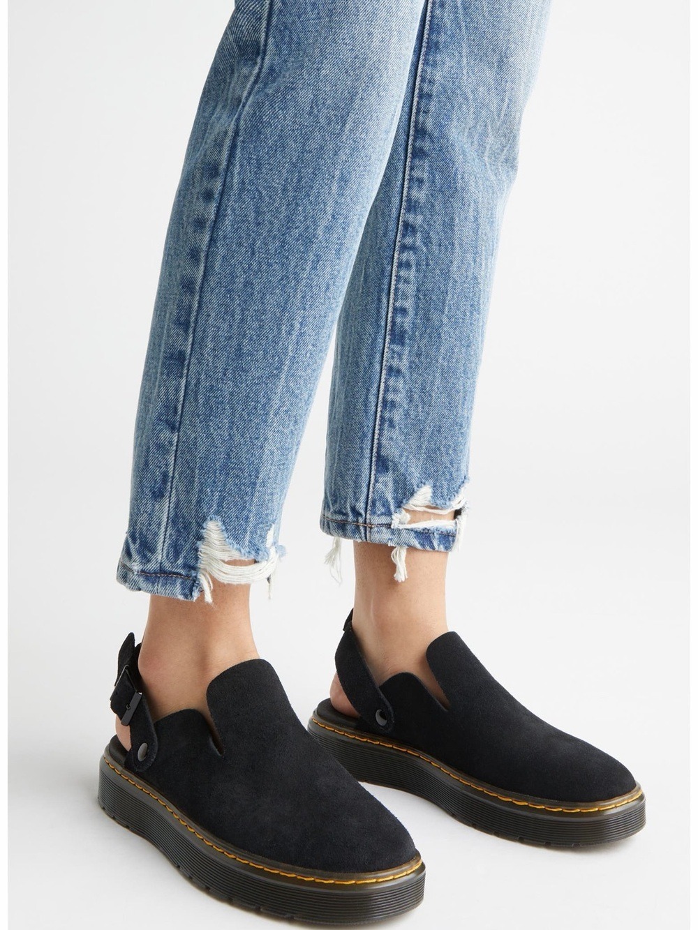 Dr. Martens Carlson Mule Black Suede Slingback Platform Size 9